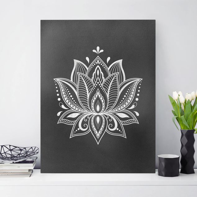 Wanddeko Küche Lotus Illustration weiß schwarz