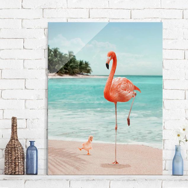 Jonas Loose Kunstdrucke Strand mit Flamingo