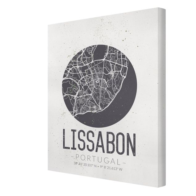Wandbilder Schwarz-Weiß Stadtplan Lissabon - Retro