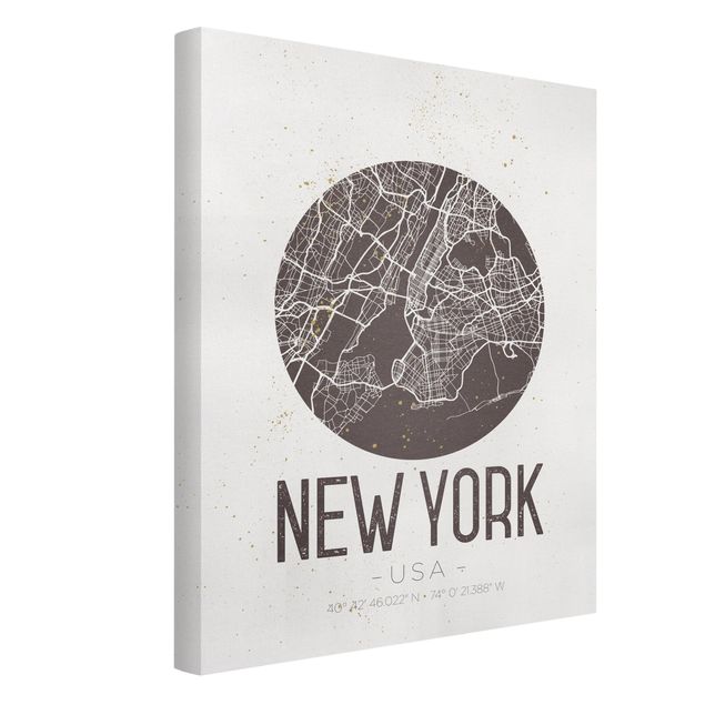 Leinwandbilder schwarz-weiß Stadtplan New York - Retro