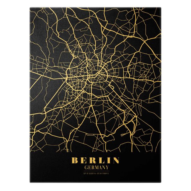 Wandbilder Schwarz Stadtplan Berlin - Klassik Schwarz