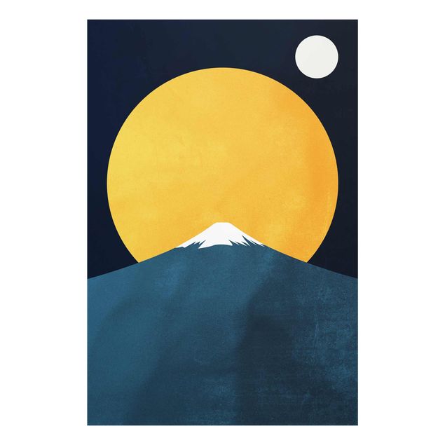 Wandbilder Glas Natur Sonne, Mond und Berge