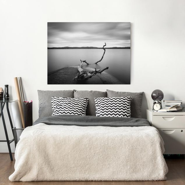 Wandbilder Landschaften Sonnenuntergang am See schwarz-weiß