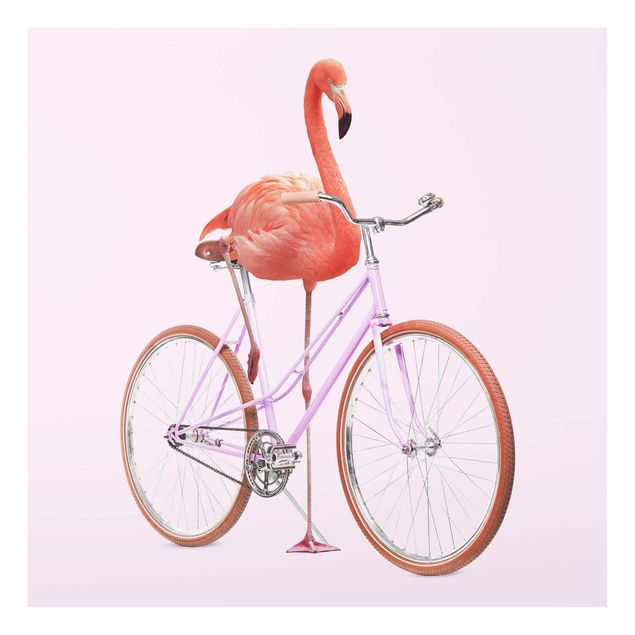 Wandbilder Rosa Flamingo mit Fahrrad