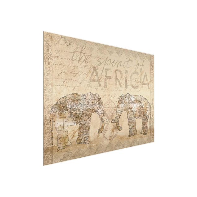 Glasbilder Weltkarten Vintage Collage - Spirit of Africa