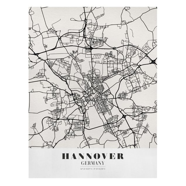 Wandbilder Schwarz-Weiß Stadtplan Hannover - Klassik