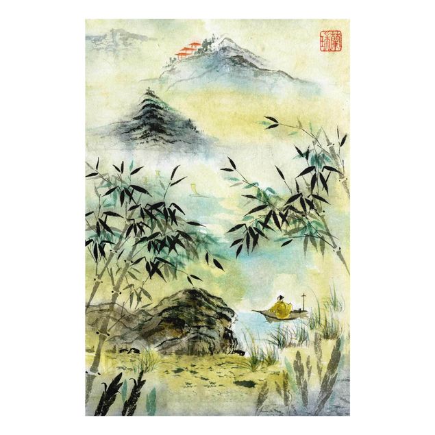 Wandbilder Bambus Japanische Aquarell Zeichnung Bambuswald