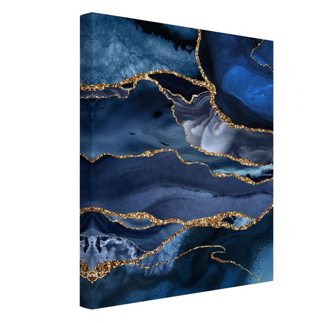 Leinwandbilder abstrakt Goldene Glitzer Wellen vor Blau