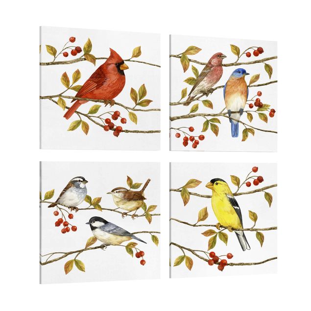 Wandbilder Modern Vögel und Beeren Set II