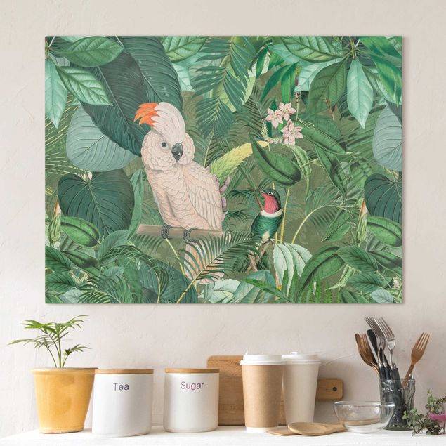 Wanddeko Küche Vintage Collage - Kakadu und Kolibri