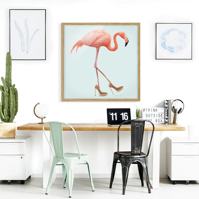 Gerahmte Bilder Tiere Flamingo mit High Heels