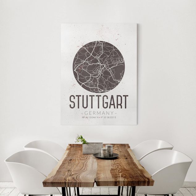 Leinwandbild Weltkarte Stadtplan Stuttgart - Retro