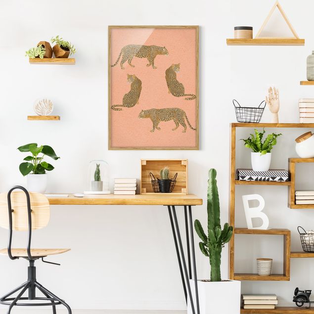 Tierbilder mit Rahmen Illustration Leoparden Rosa Malerei