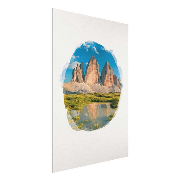 Wandbilder Berge Wasserfarben - Südtiroler Zinnen und Wasserspiegelung