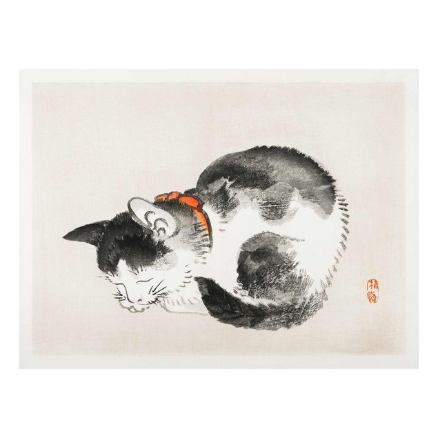 Wandbilder Retro Asiatische Vintage Zeichnung Schlafende Katze
