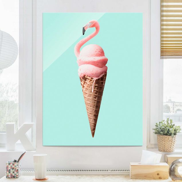 Bilder auf Glas Eis mit Flamingo