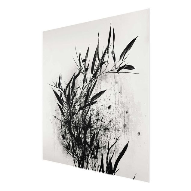 Glasbilder Schwarz-Weiß Grafische Pflanzenwelt - Schwarzer Bambus