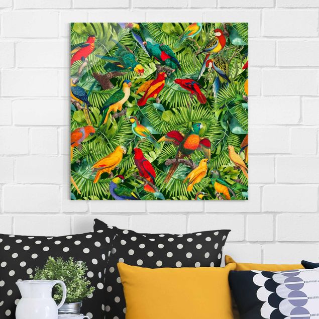 Küche Dekoration Bunte Collage - Papageien im Dschungel