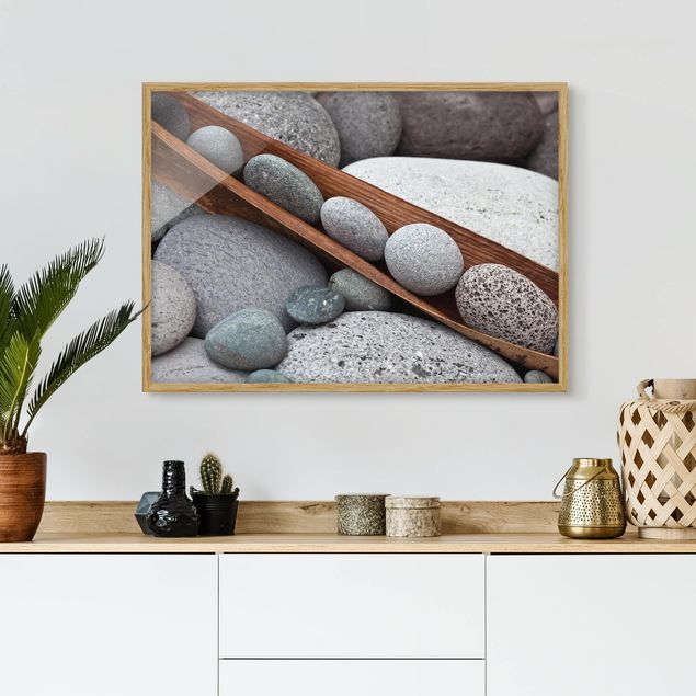 Küchen Deko Stillleben mit grauen Steinen
