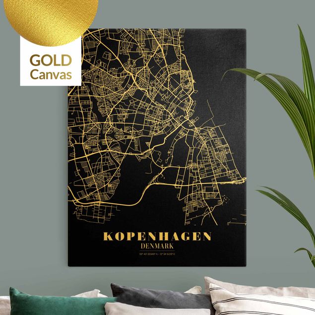 Leinwandbilder Weltkarte Stadtplan Kopenhagen - Klassik Schwarz