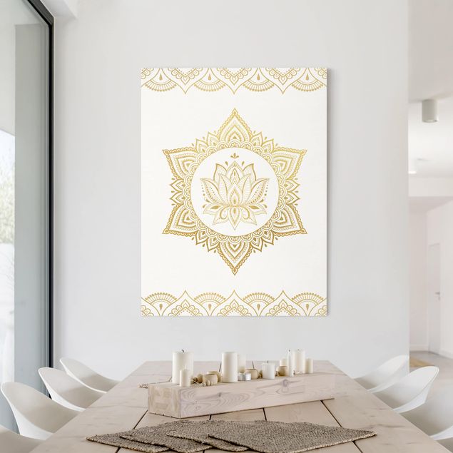 Leinwand Buddha Mandala Lotus Illustration Ornament weiß gold