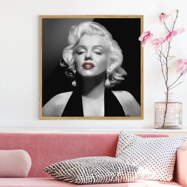 schwarz-weiß Bilder gerahmt Marilyn mit roten Lippen