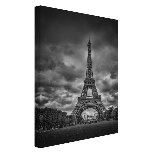 Leinwandbilder schwarz-weiß Eiffelturm vor Wolken schwarz-weiß