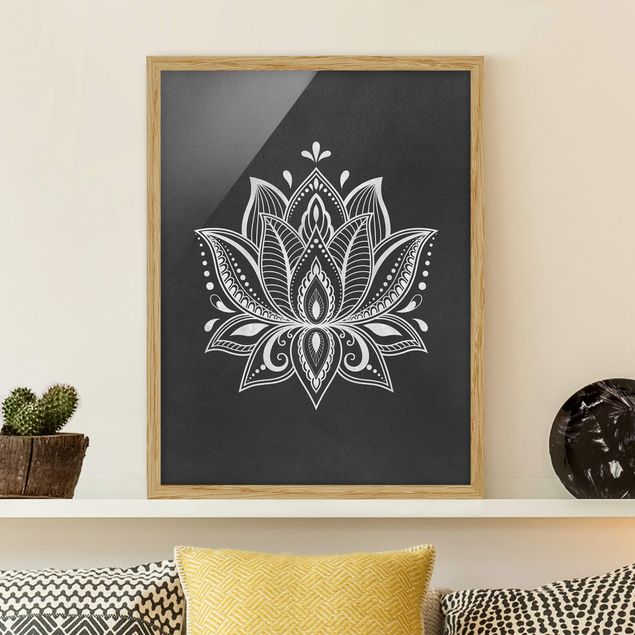 Küche Dekoration Lotus Illustration weiß schwarz
