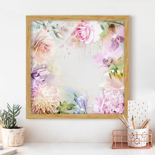 Wanddeko Küche Aquarell Blütenmix Pastell
