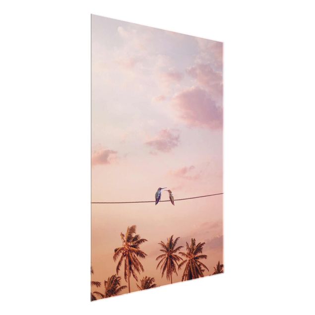 Wandbilder Landschaften Sonnenuntergang mit Kolibris