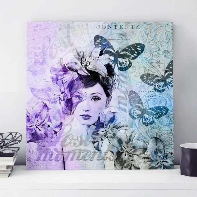 Wanddeko Küche Shabby Chic Collage - Portrait mit Schmetterlingen