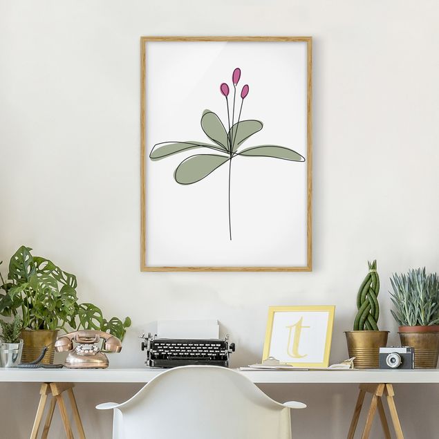 gerahmte Blumenbilder Seerose Line Art
