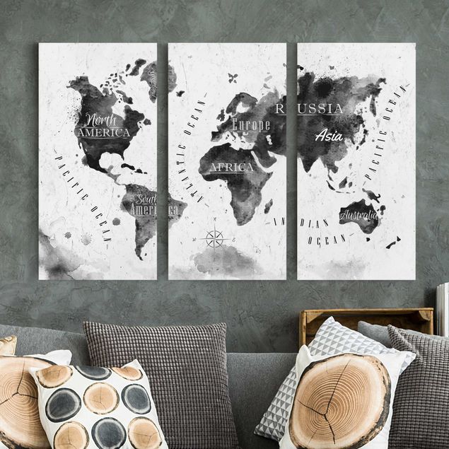 Wanddeko Küche Weltkarte Aquarell schwarz
