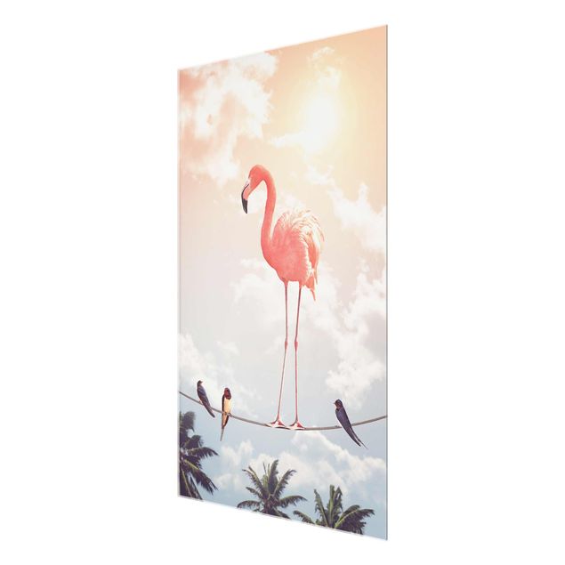 Wandbilder Blumen Himmel mit Flamingo