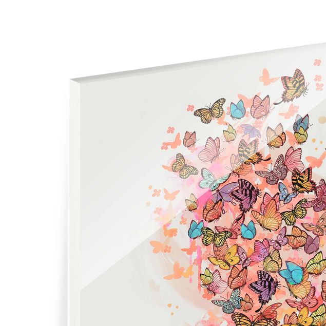 Wandbilder Modern Illustration Katze mit bunten Schmetterlingen Malerei