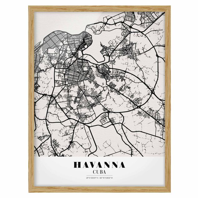 Weltkarten mit Rahmen Stadtplan Havanna - Klassik