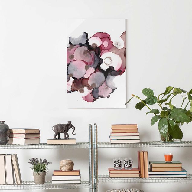 abstrakte Glasbilder Pink-Beige Tropfen mit Roségold