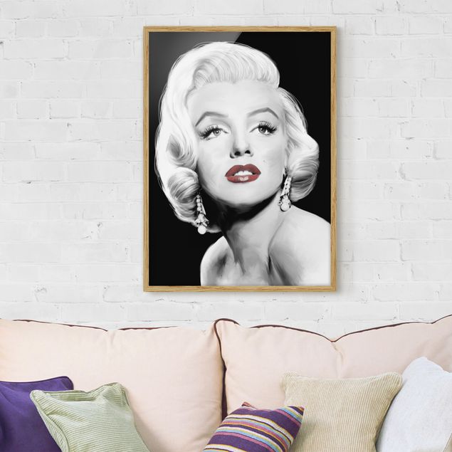 schwarz-weiß Bilder gerahmt Marilyn mit Ohrschmuck