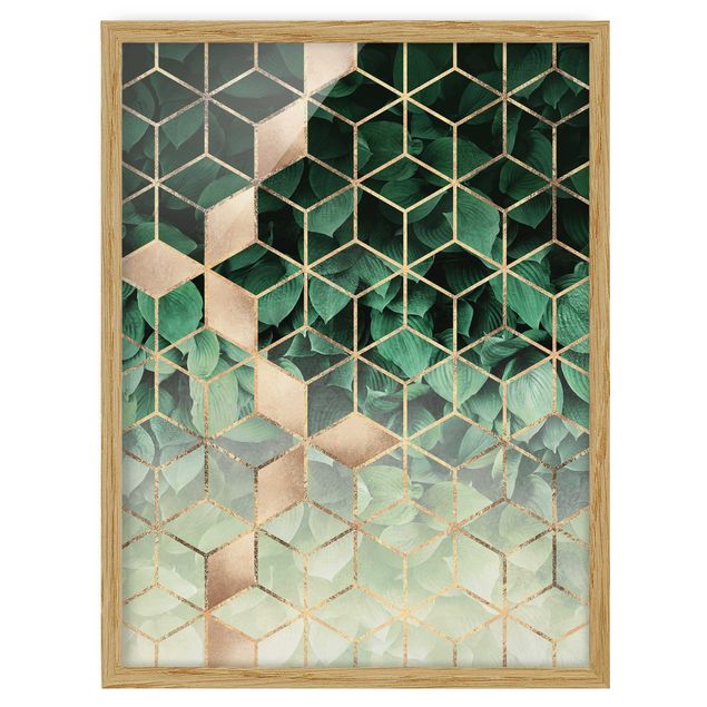 Wandbilder Kunstdrucke Grüne Blätter goldene Geometrie