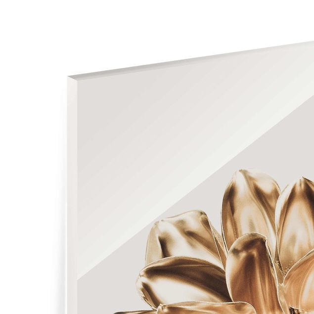 Glasbild - Dahlie Blume Gold Metallic - Hochformat 3:2