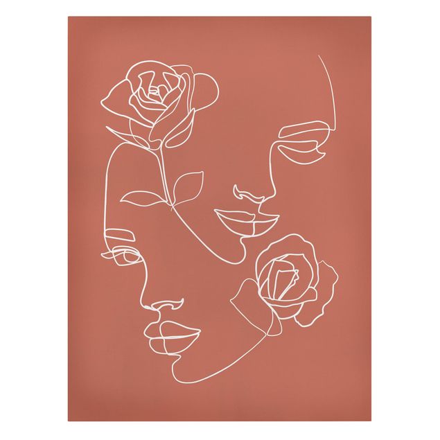 Leinwand Blumen Line Art Gesichter Frauen Rosen Kupfer