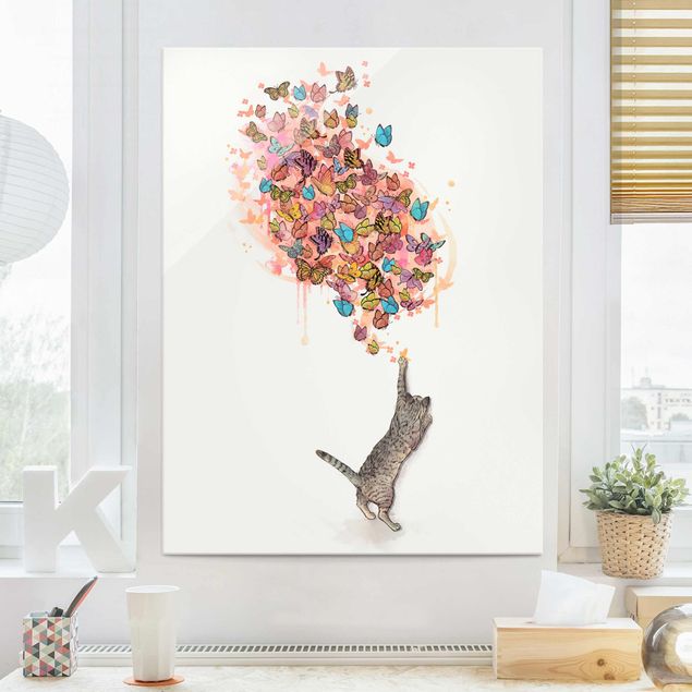 Laura Graves Art Bilder Illustration Katze mit bunten Schmetterlingen Malerei