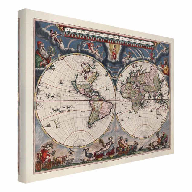 Vintage Leinwandbilder Historische Weltkarte Nova et Accuratissima von 1664