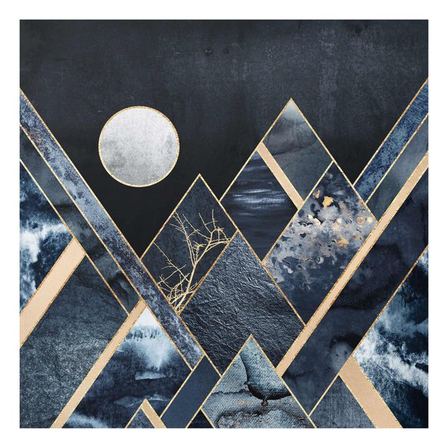 abstrakte Glasbilder Goldener Mond abstrakte schwarze Berge