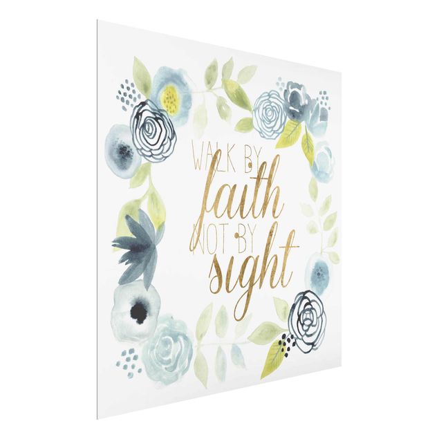Wandbilder Spirituell Blumenkranz mit Spruch - Faith