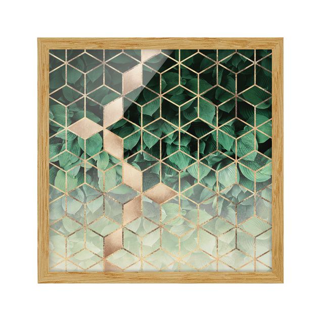 Wandbilder Kunstdrucke Grüne Blätter goldene Geometrie