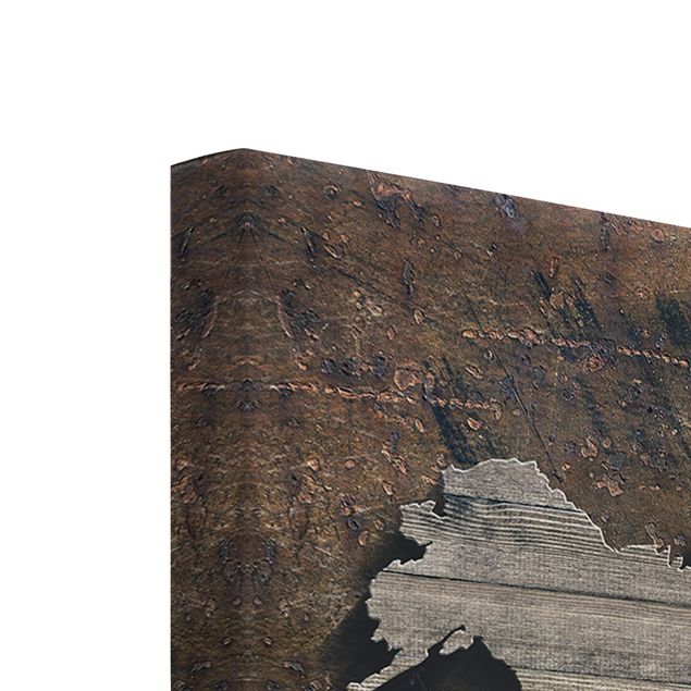 schöne Leinwandbilder Holz Rost Weltkarte