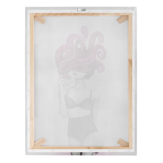 Leinwandbilder schwarz-weiß Illustration Frau in Unterwäsche Schwarz Weiß Oktopus