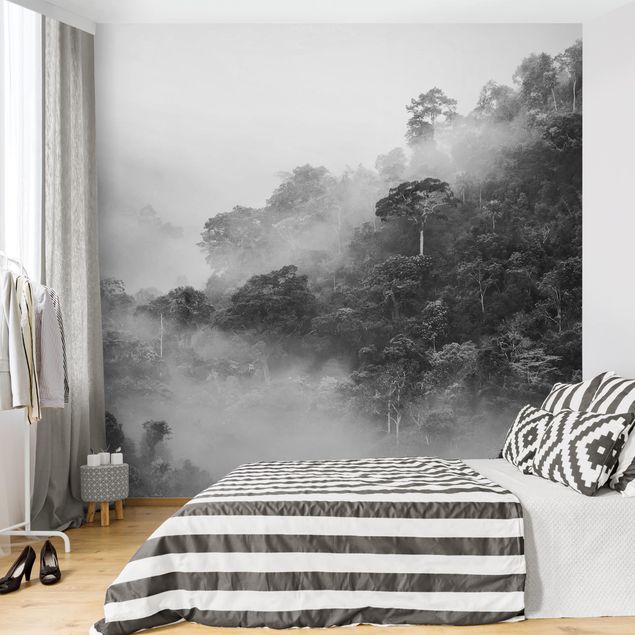 Fototapete Dschungel im Nebel Schwarz Weiß