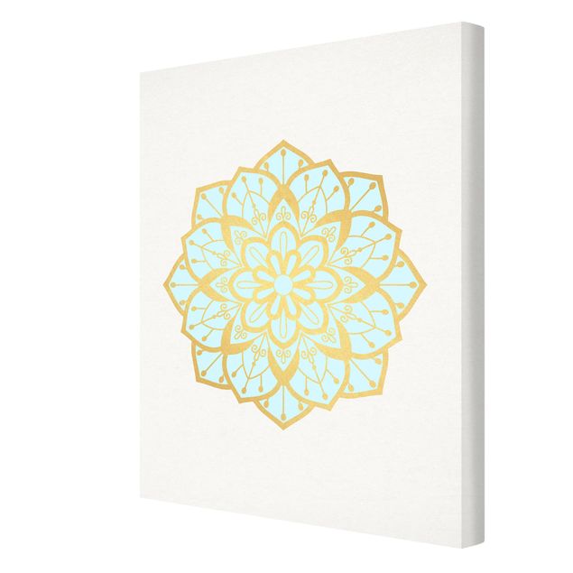 Bilder Mandala Illustration Blüte hellblau gold